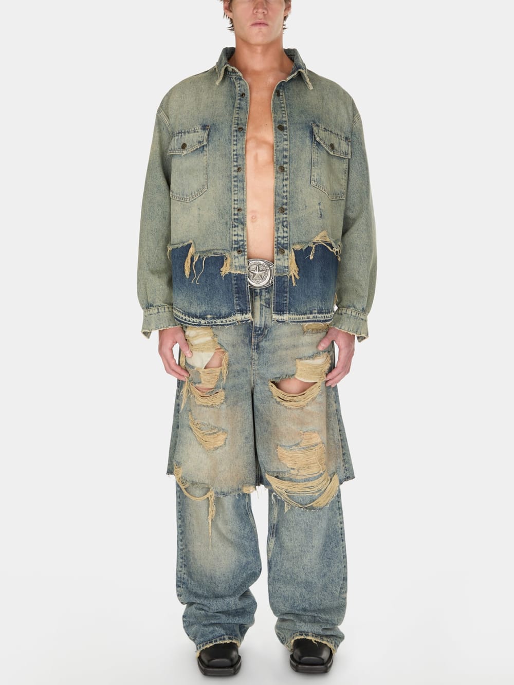 distressed denim shirt jacket