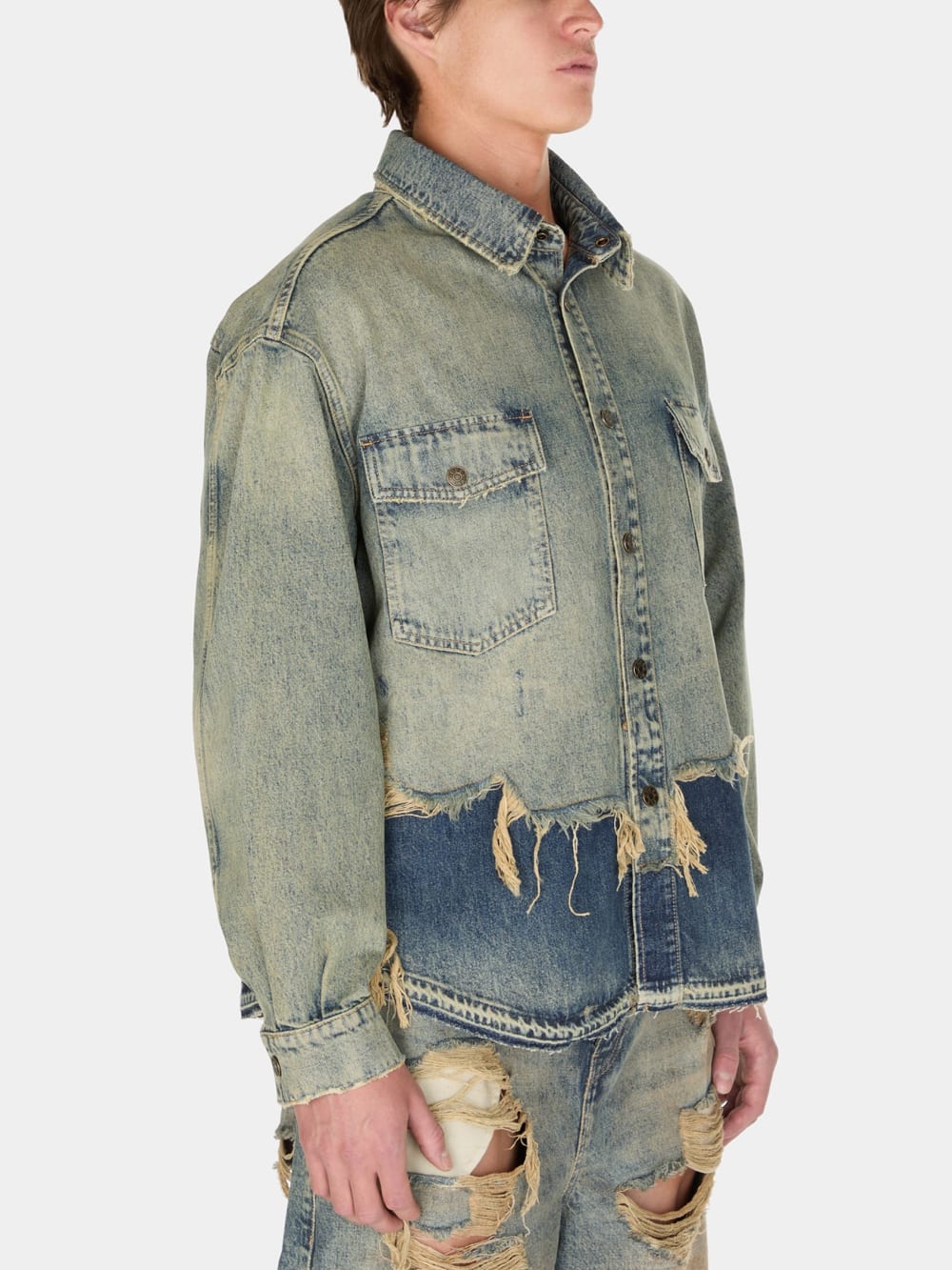 distressed denim shirt jacket