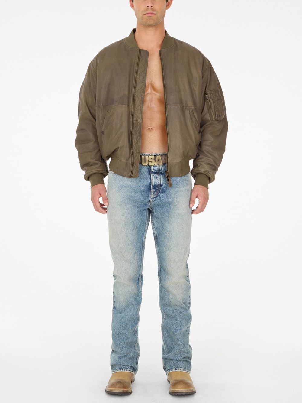cropped leather flight jacket