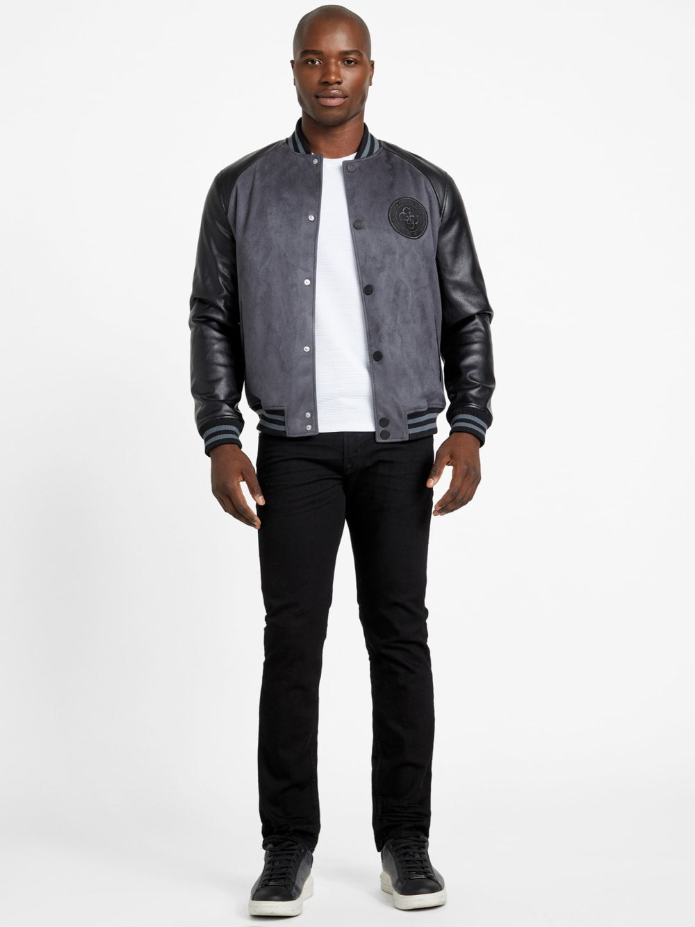 Eco Faux-Suede and Leather Varsity Jacket