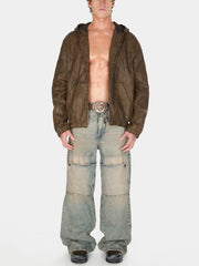 coated denim hooded jacket