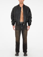cropped leather flight jacket