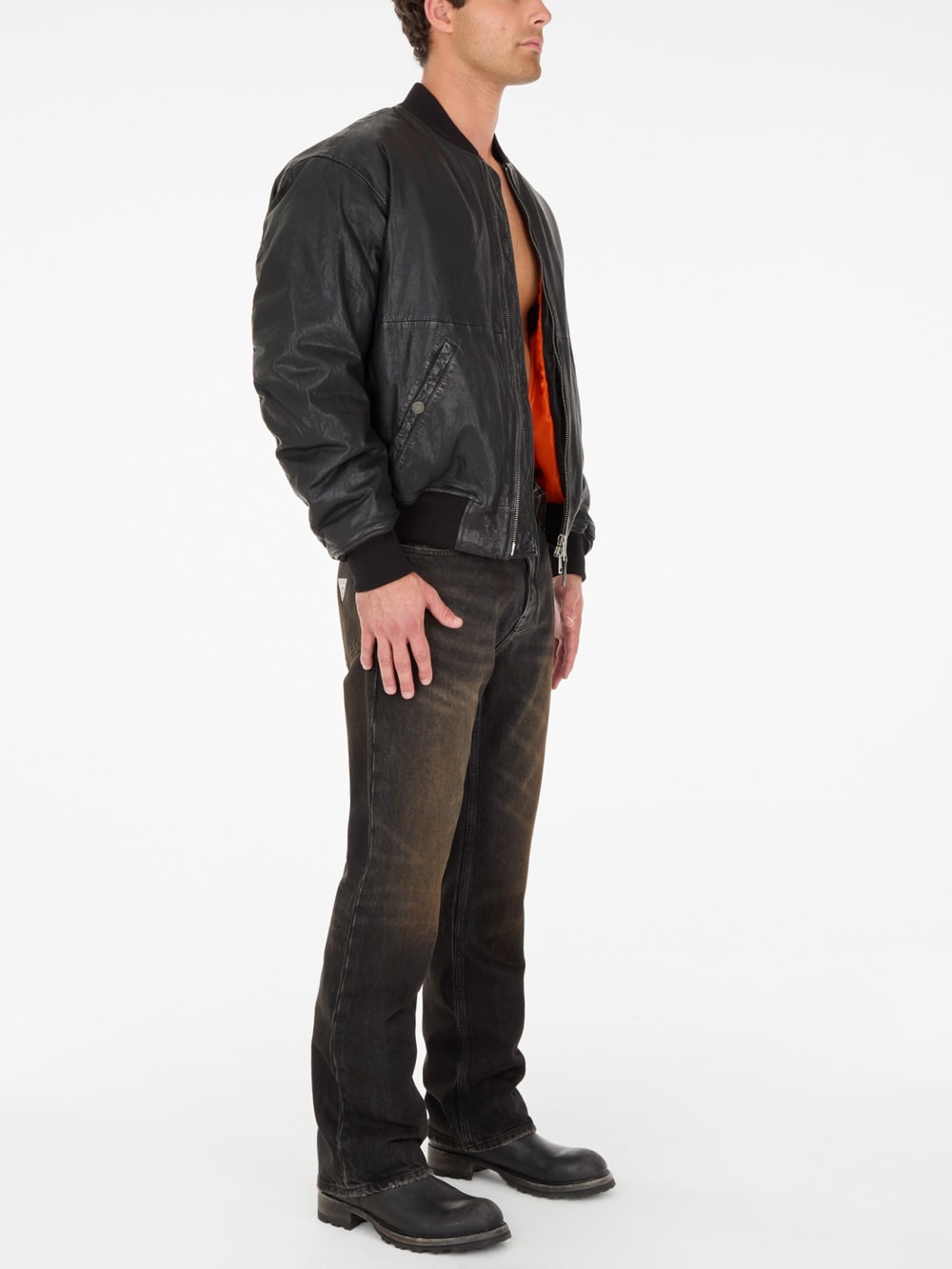 cropped leather flight jacket