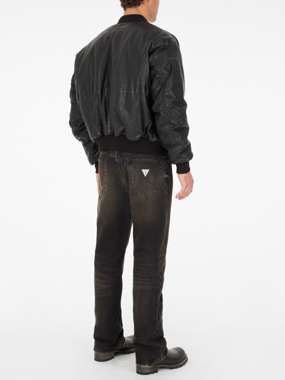 cropped leather flight jacket
