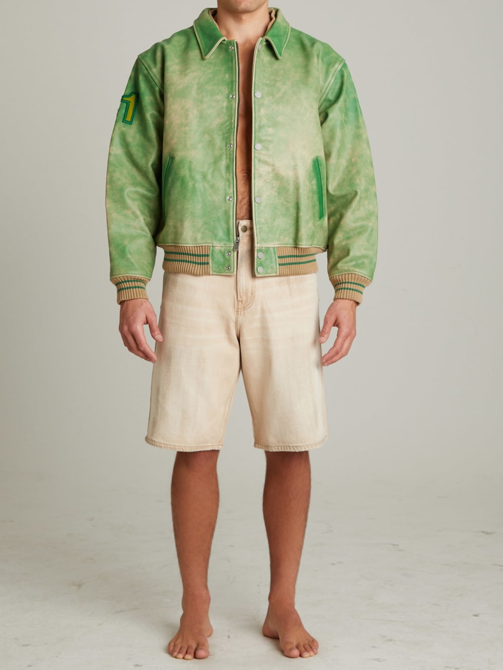 Distressed Leather Letterman Jacket