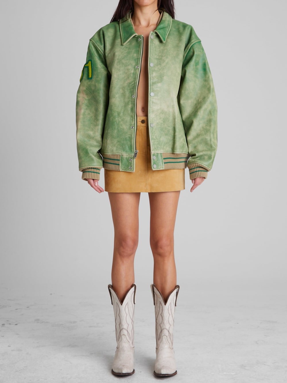 Distressed Leather Letterman Jacket
