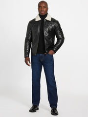 Faux-Leather Quilting Motif Jacket