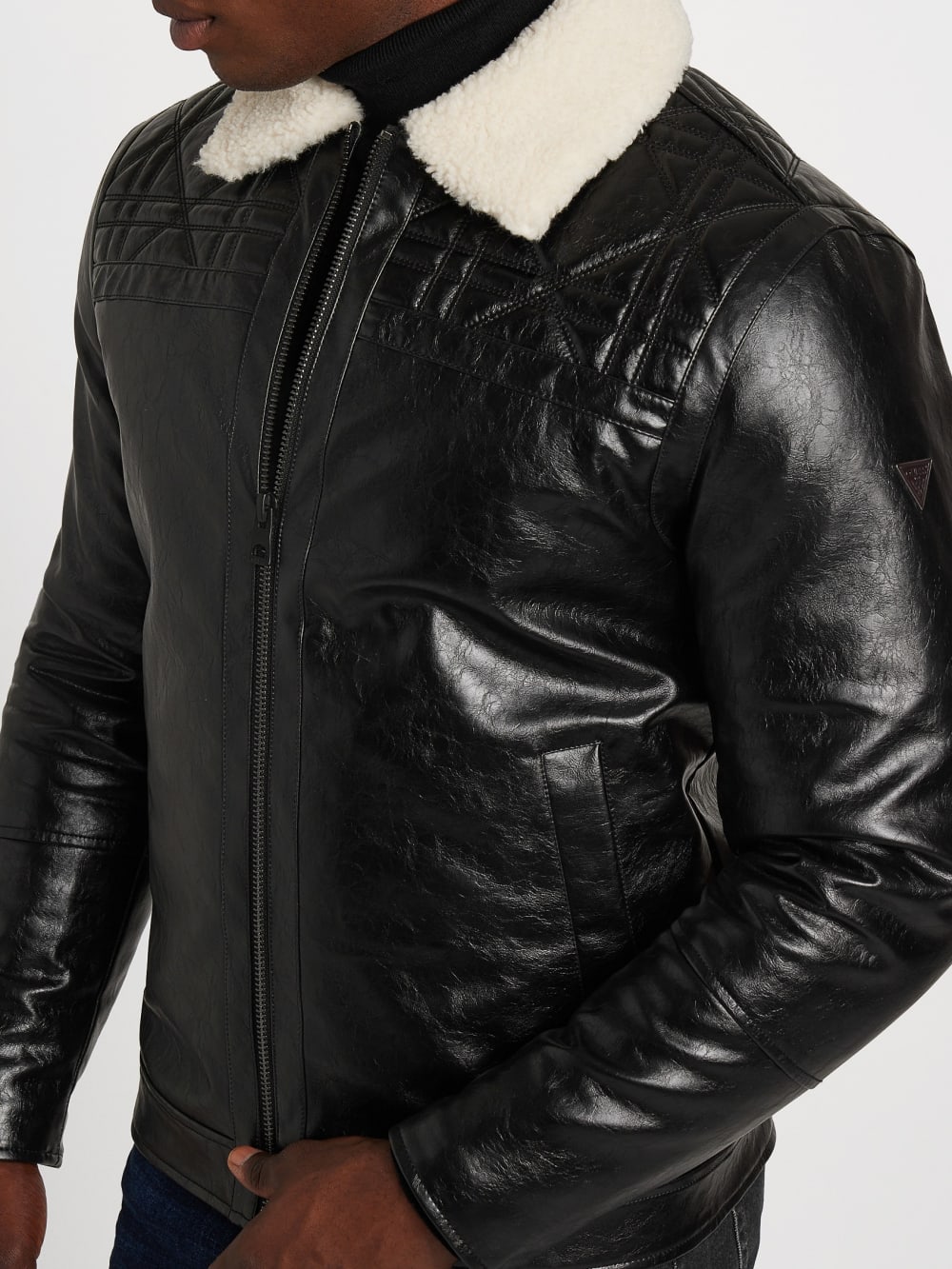 Faux-Leather Quilting Motif Jacket