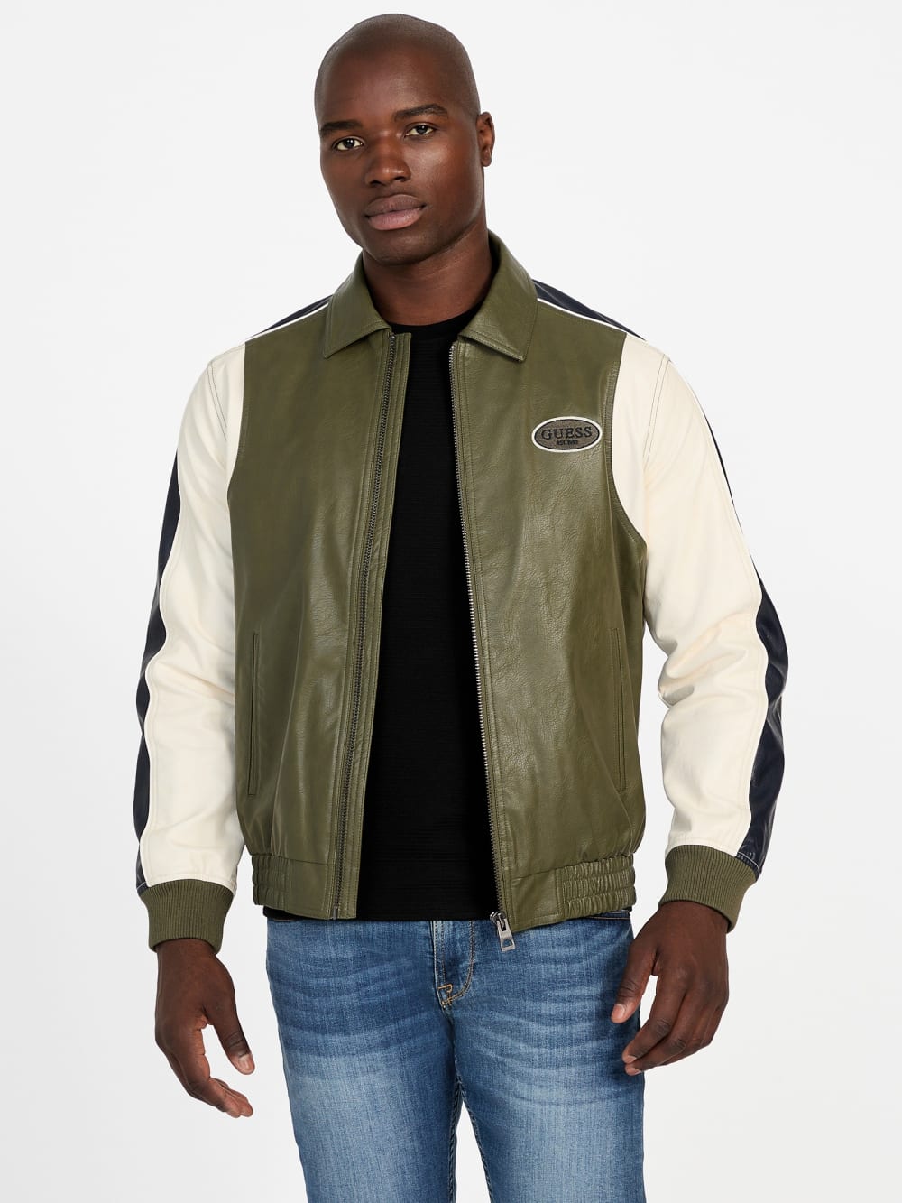 Color-Block Faux-Leather Jacket