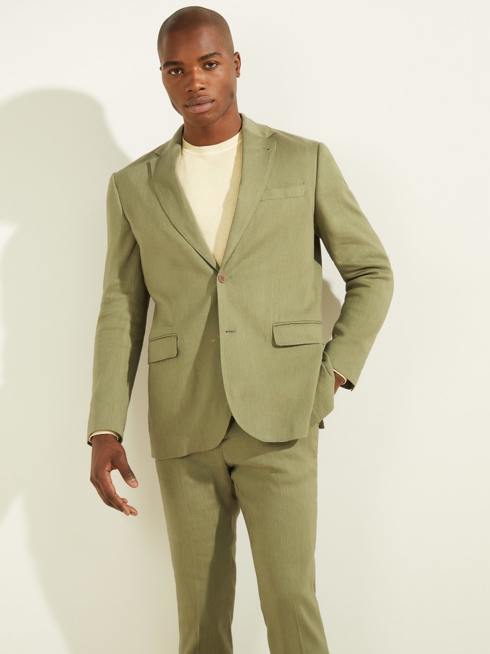Linen-Blend Single Breasted Blazer