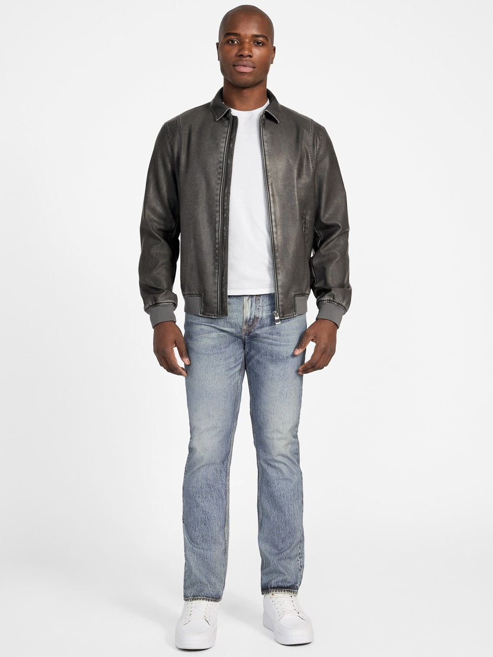 Faux-Leather Aviator Jacket