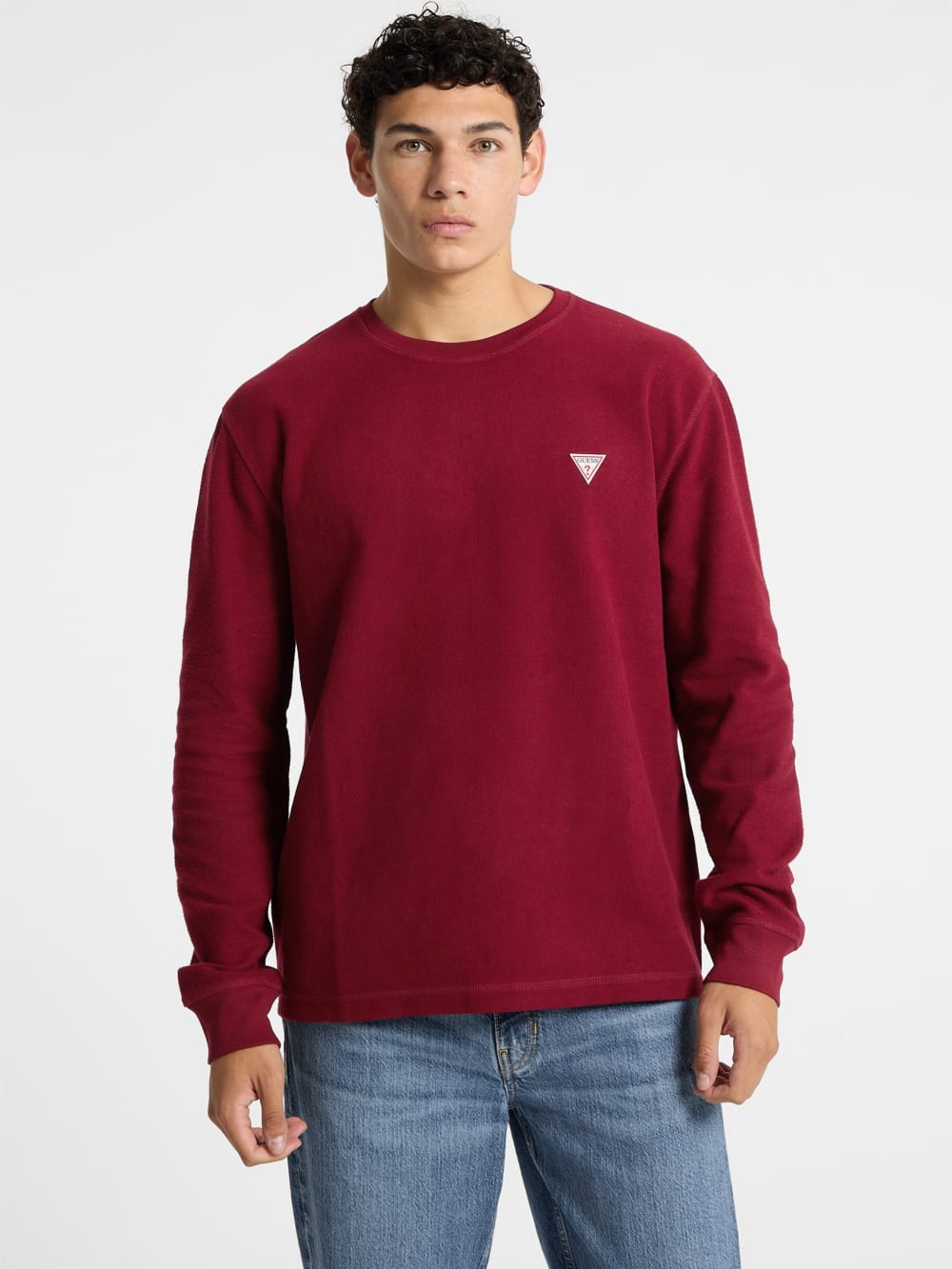 Waffle-Knit Mini Triangle Long-Sleeve Tee