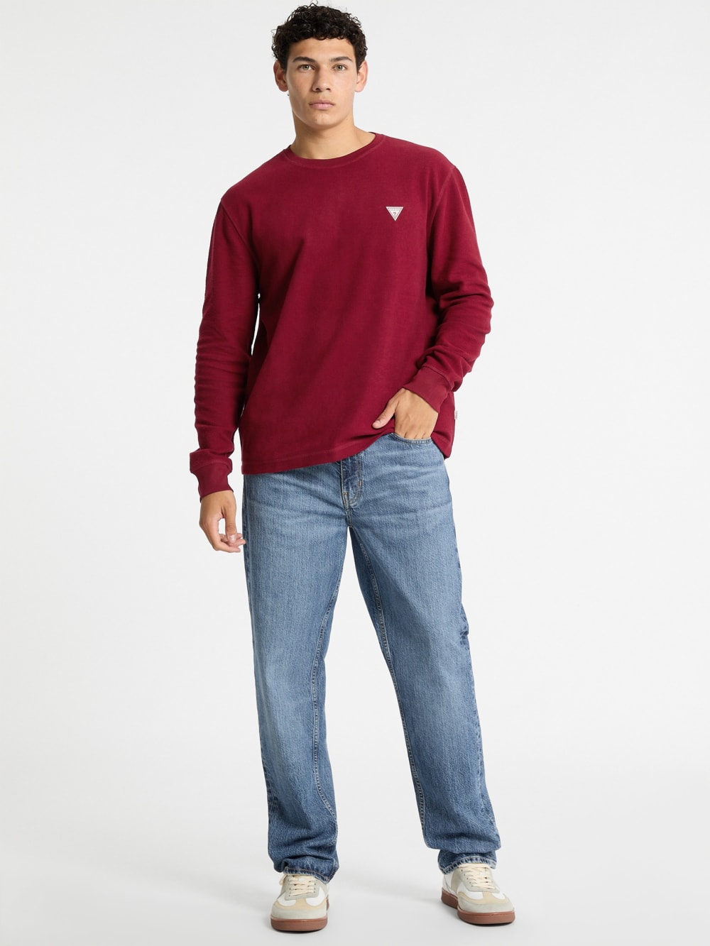Waffle-Knit Mini Triangle Long-Sleeve Tee