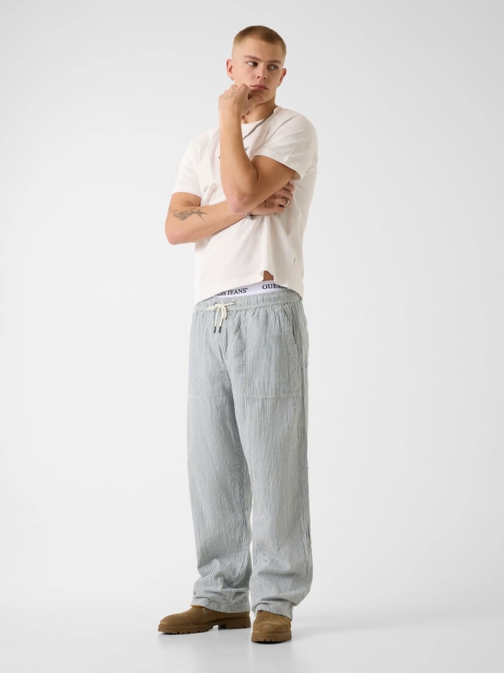 Linen-blend striped pants