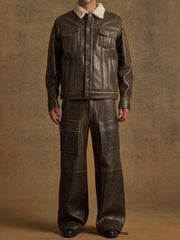 crackle leather utility pants