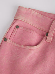 Cracked Leather Flared Pants