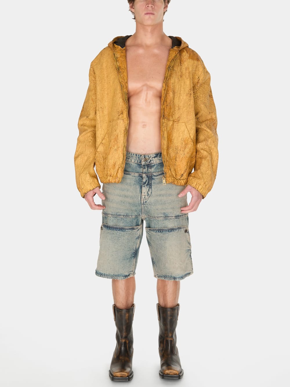 washed denim utility short