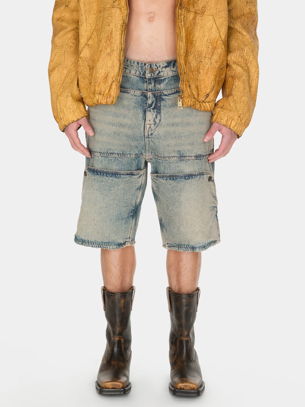washed denim utility short