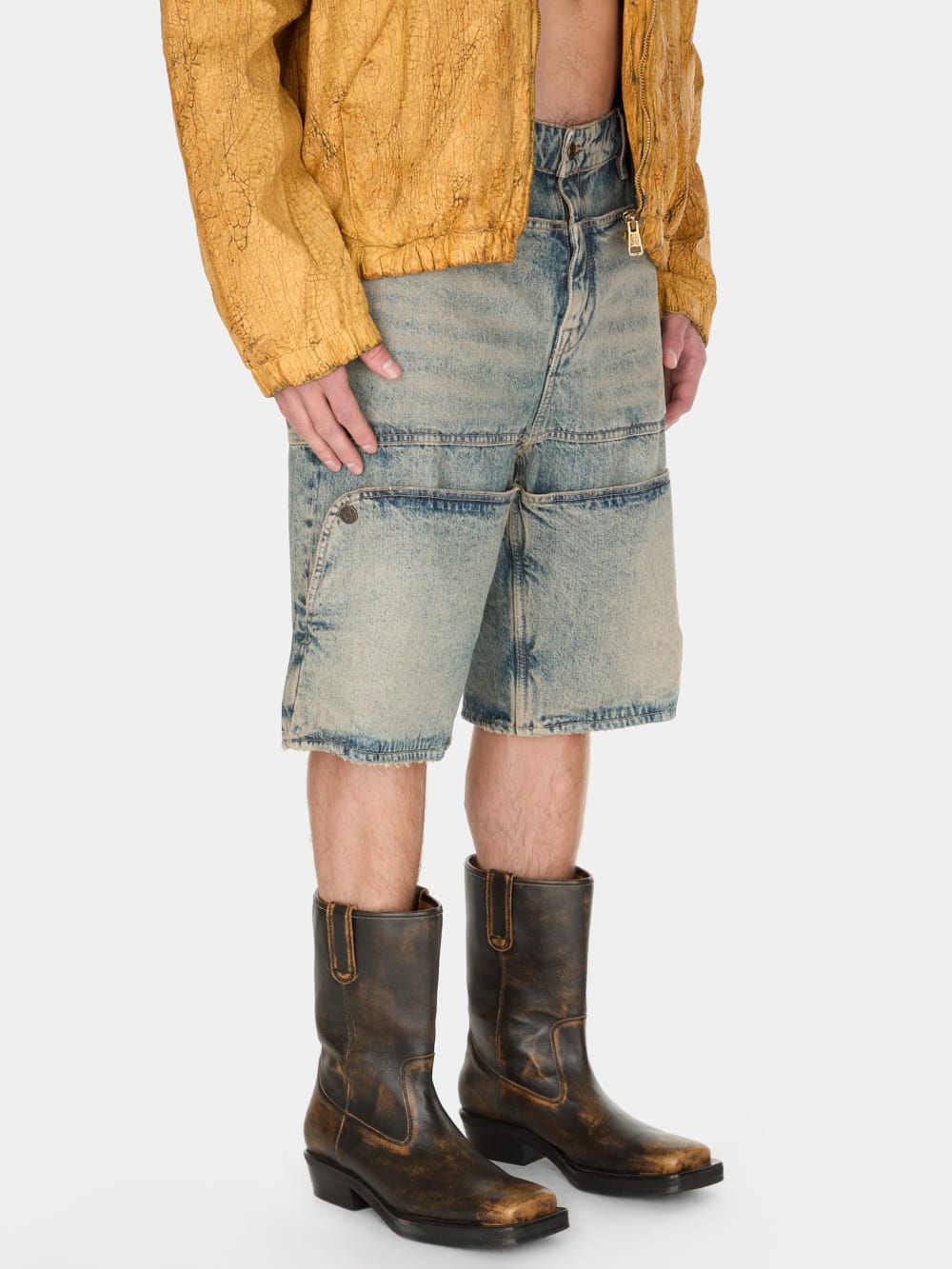 washed denim utility short