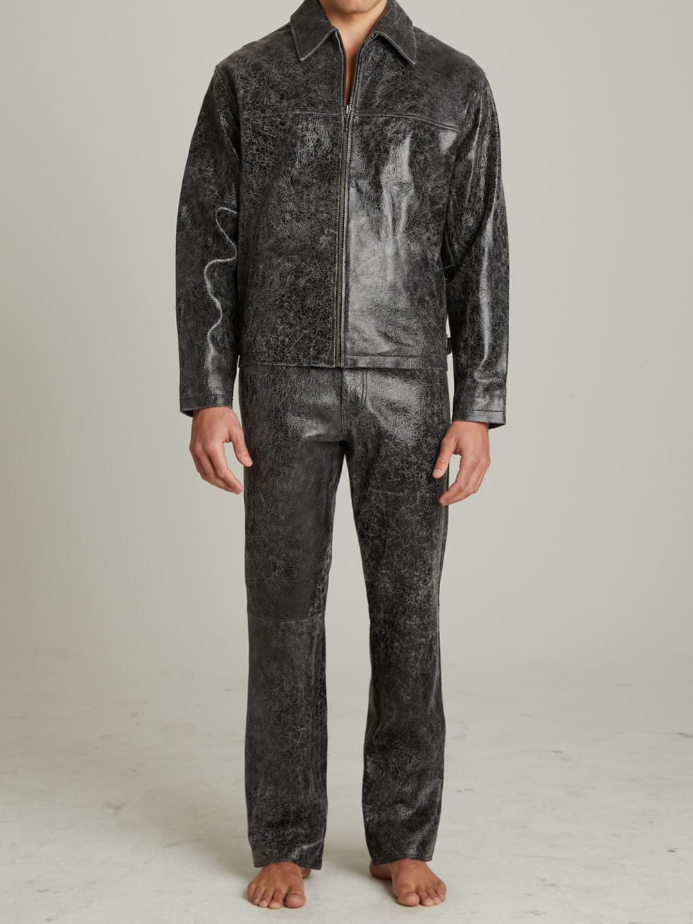 Cracked Leather Flared Pants