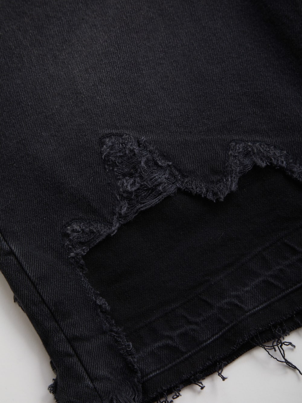 black distressed denim short