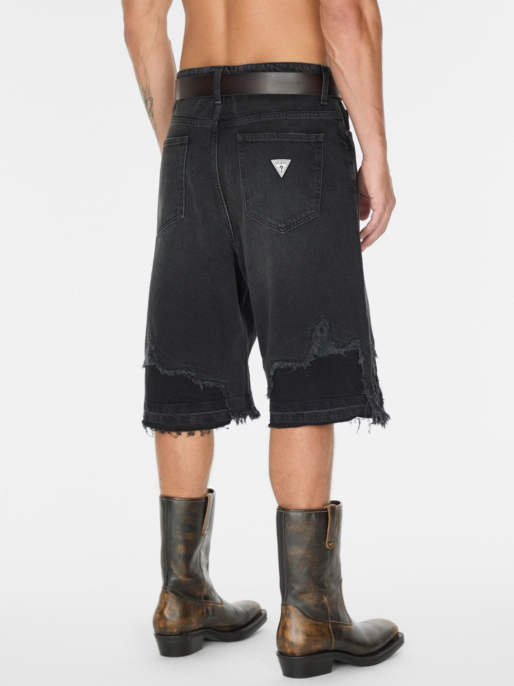 black distressed denim short