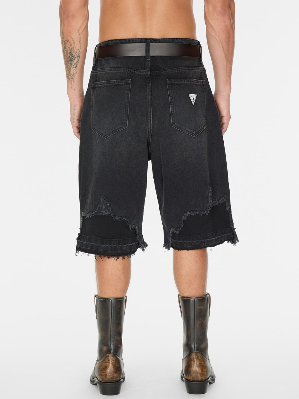 black distressed denim short