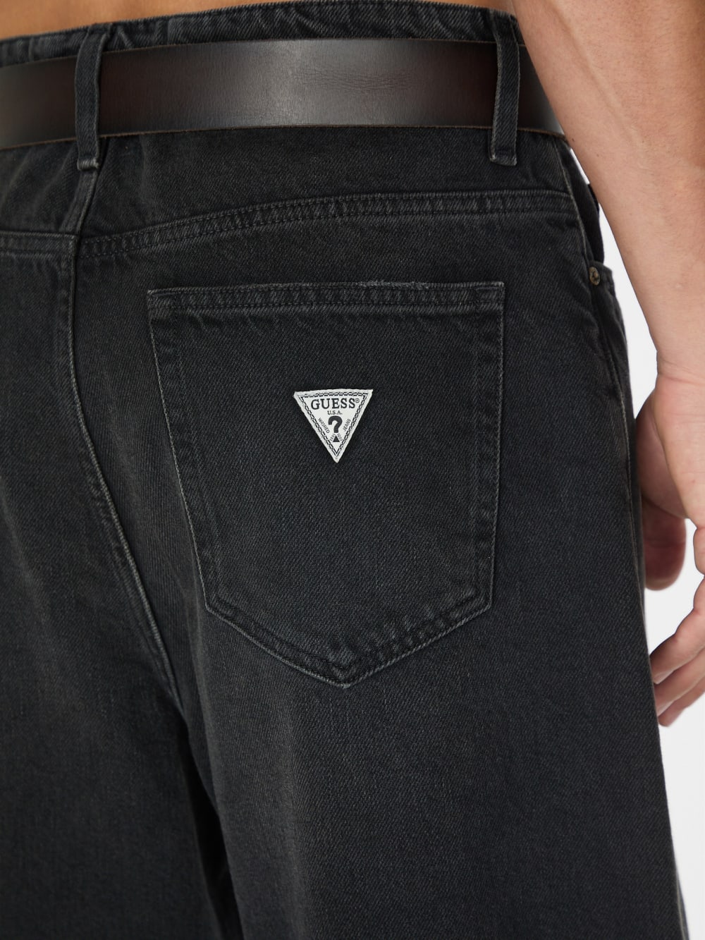 black distressed denim short