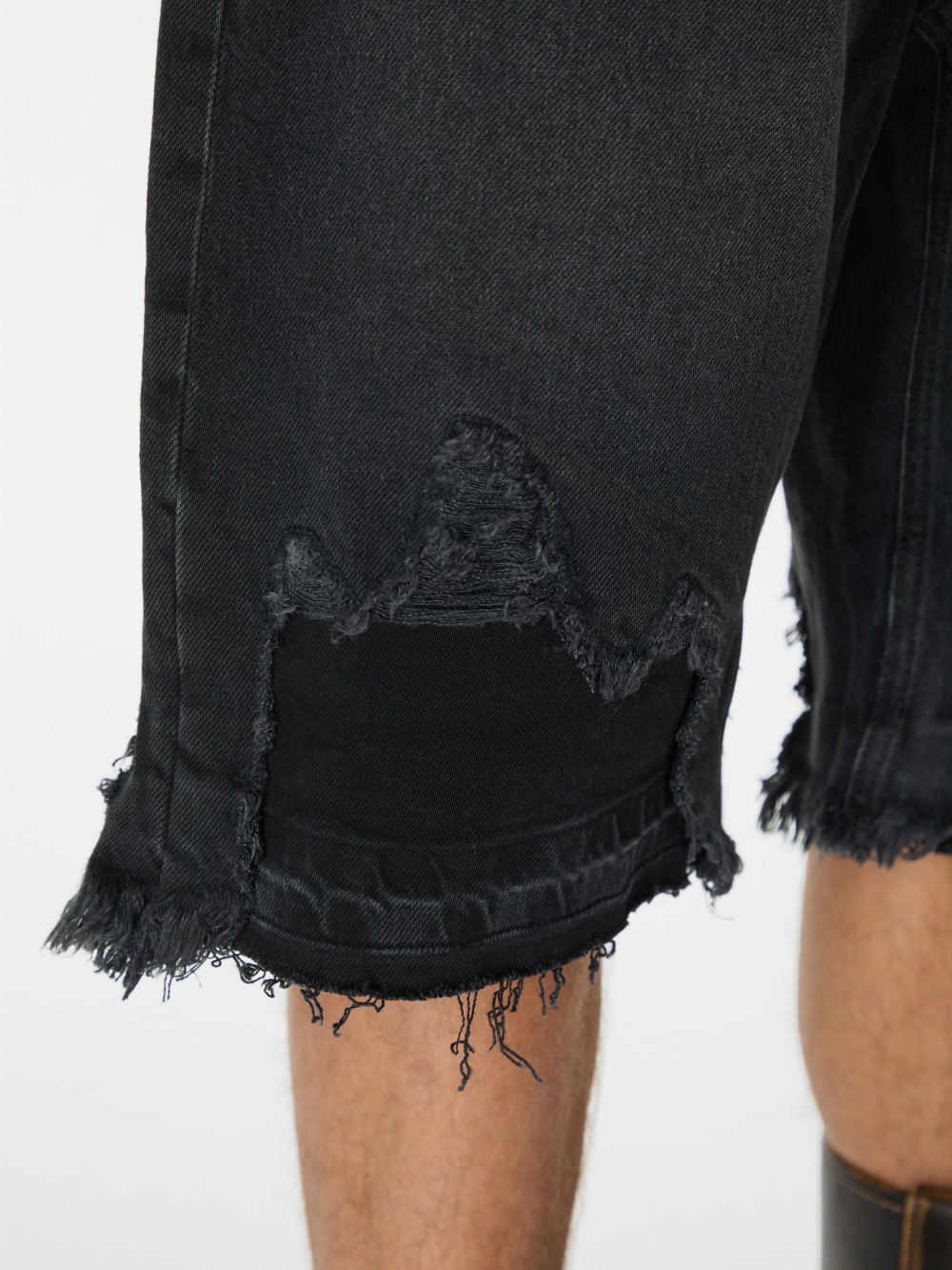 black distressed denim short