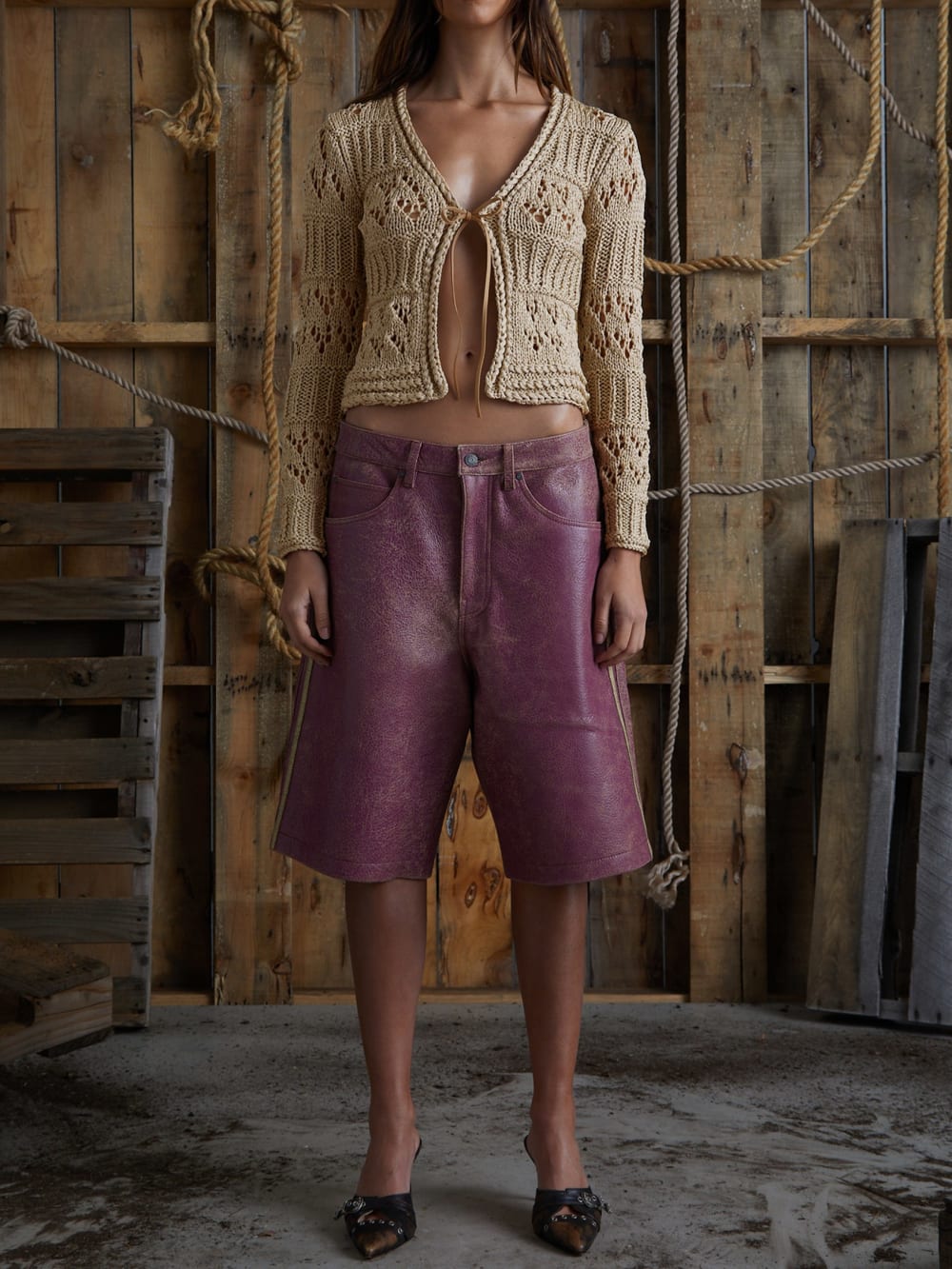 crackle leather shorts