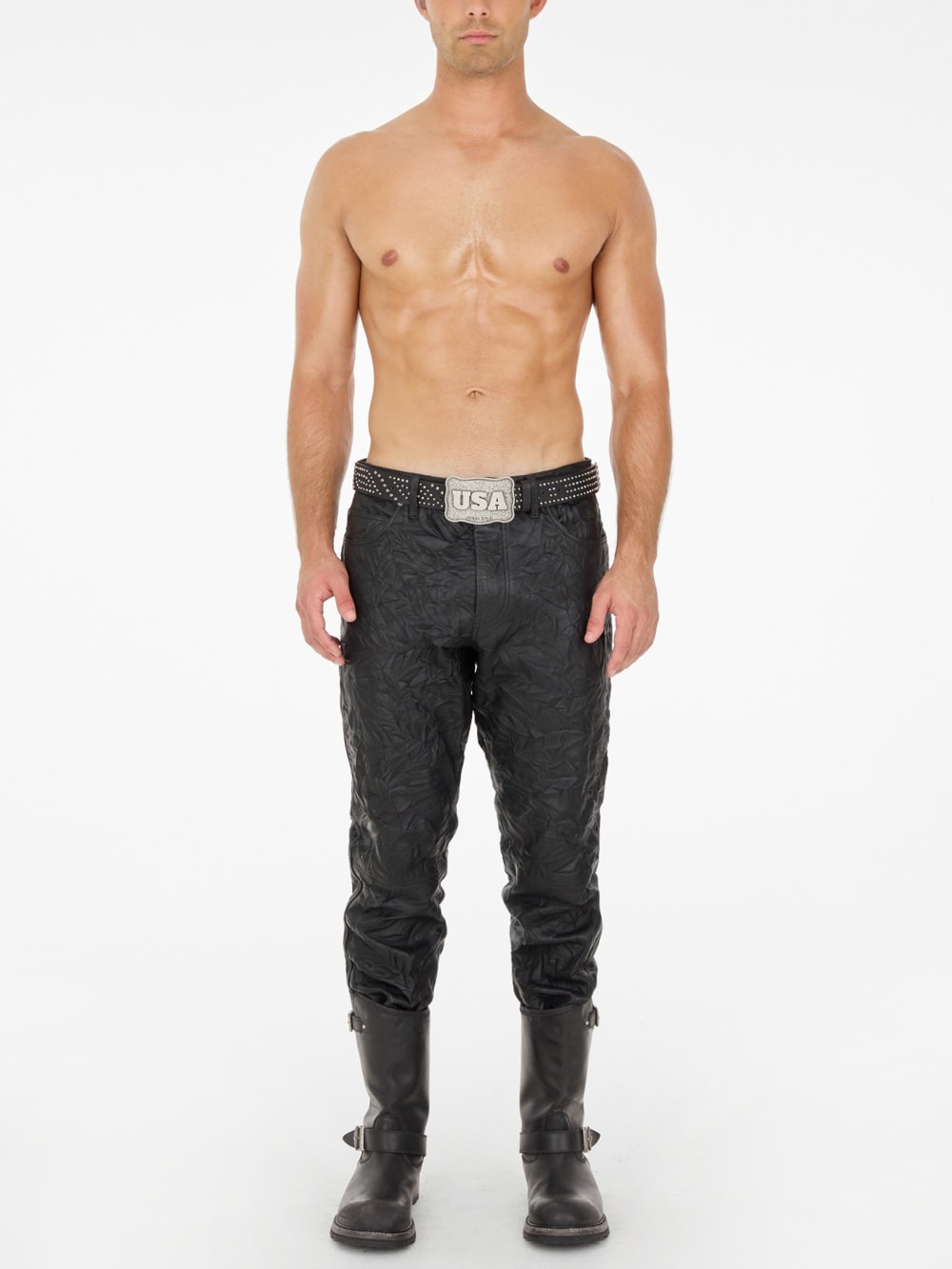 crinkle leather pant