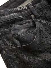 peeled denim shorts