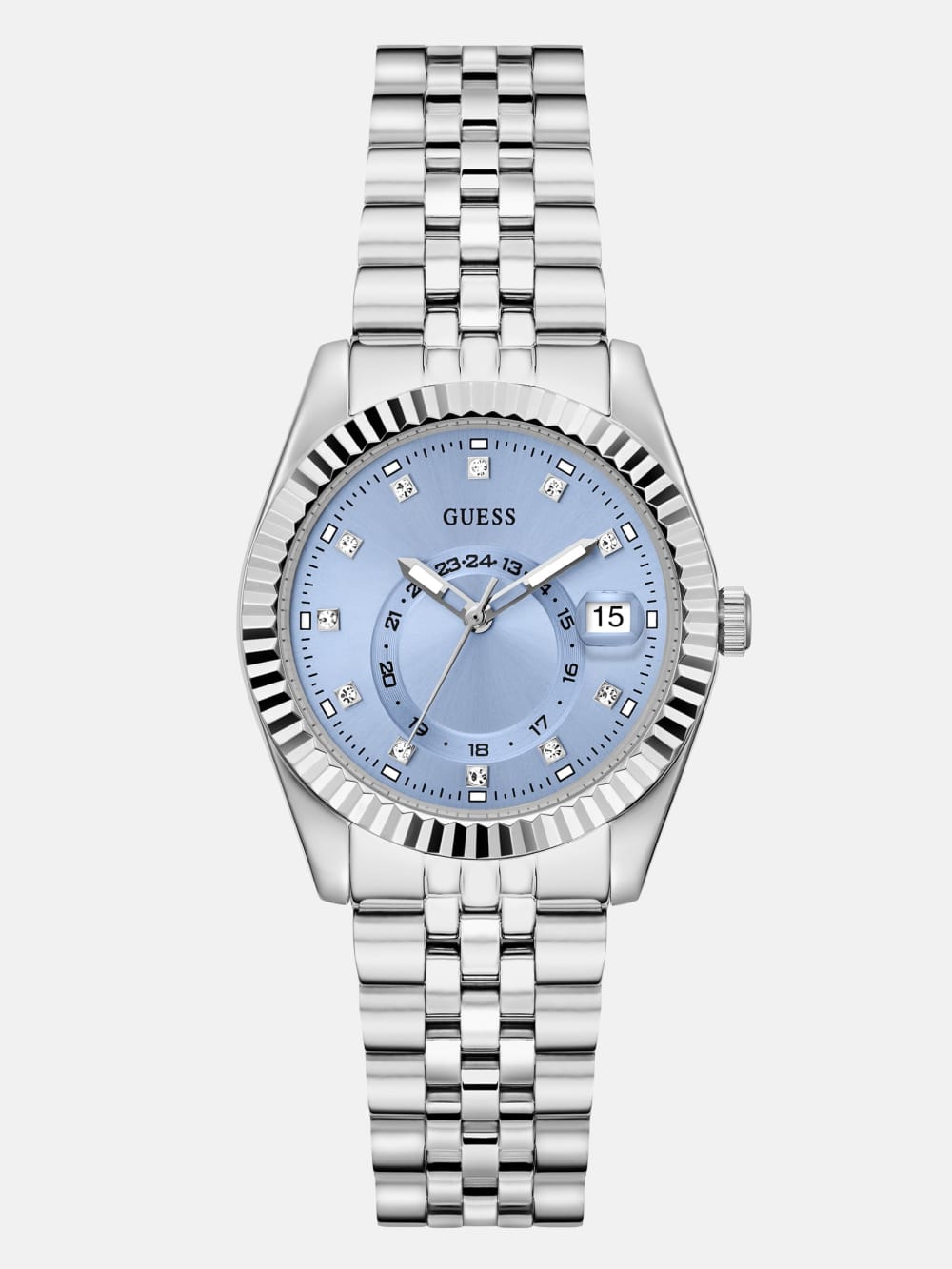 Silver-Tone and Blue Multifunction Watch