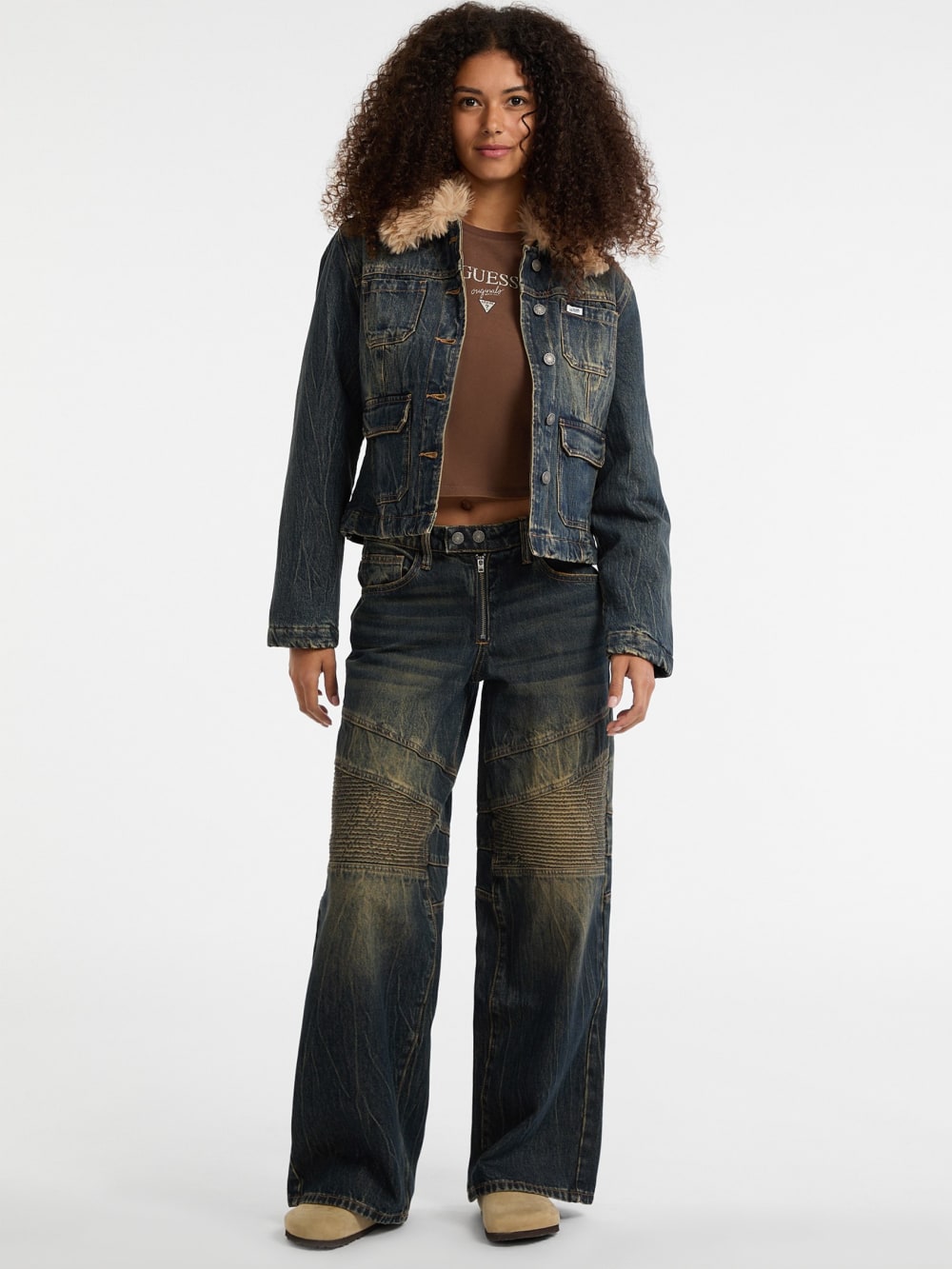 GUESS Originals Moto Wide-Leg Jeans