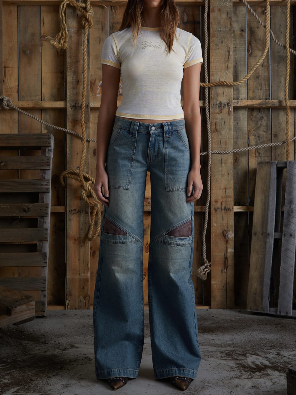 low-rise wide leg denim pants
