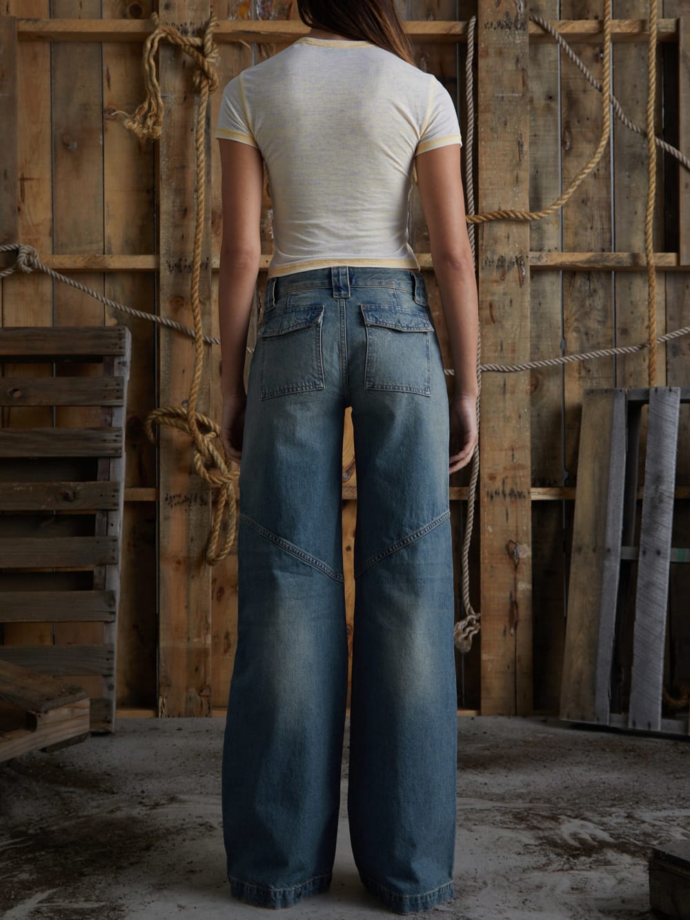 low-rise wide leg denim pants