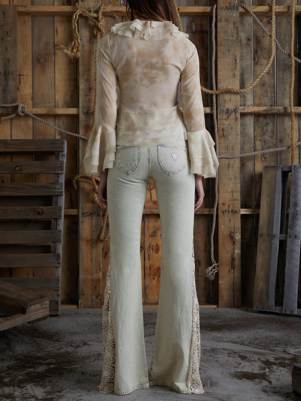 lace denim flare pants