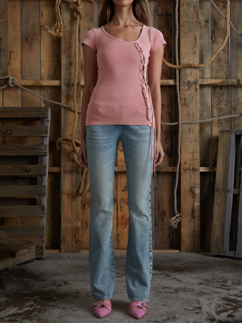 eyelet low-rise denim pants
