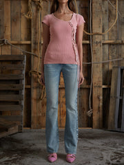 eyelet low-rise denim pants