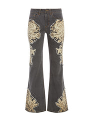 Printed Denim Flared Jeans