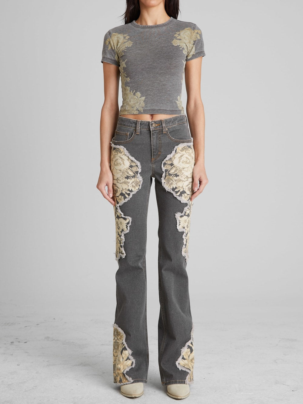 Printed Denim Flared Jeans