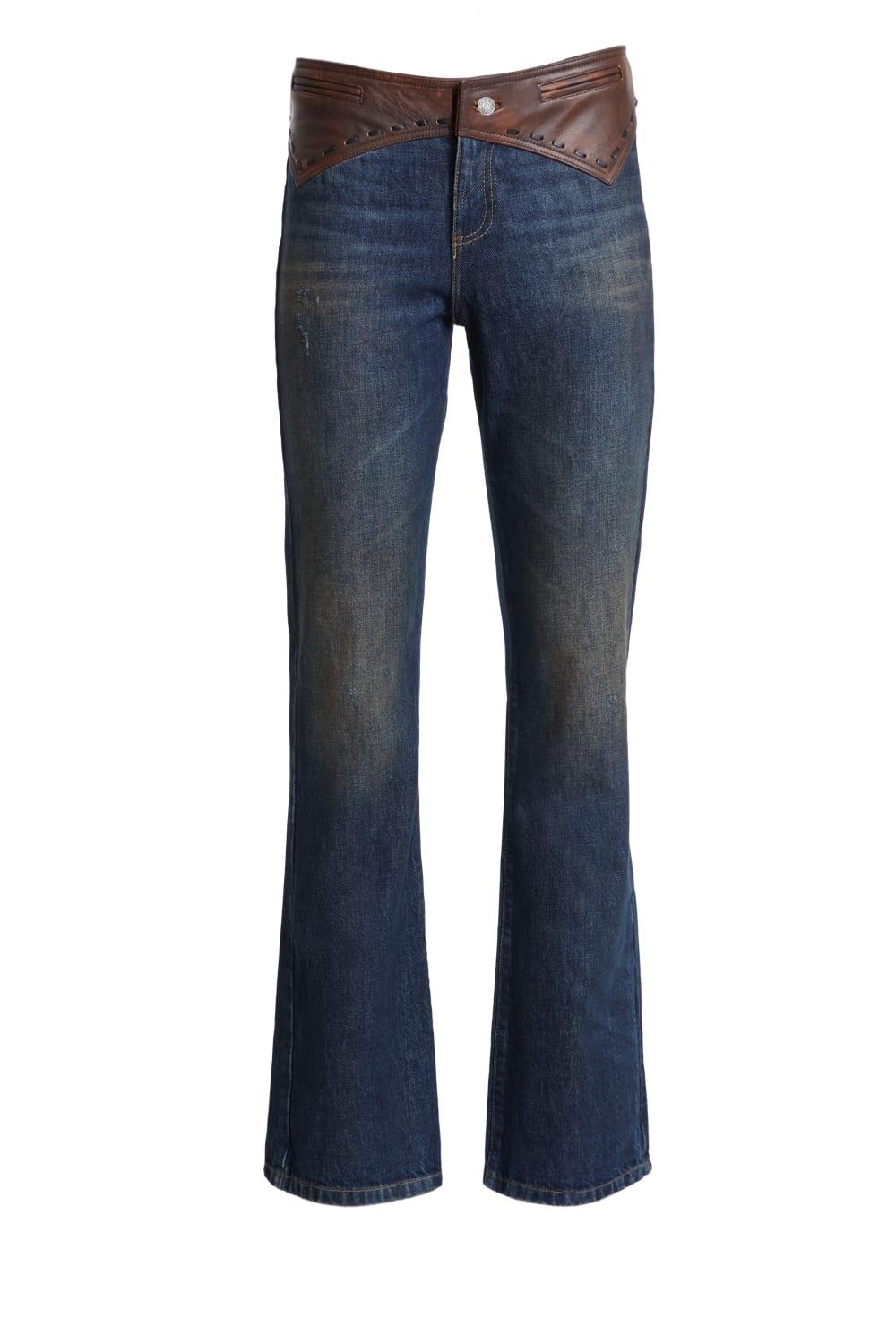 contrast denim flare pants