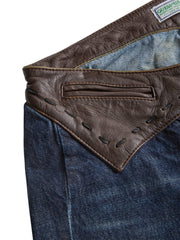 contrast denim flare pants