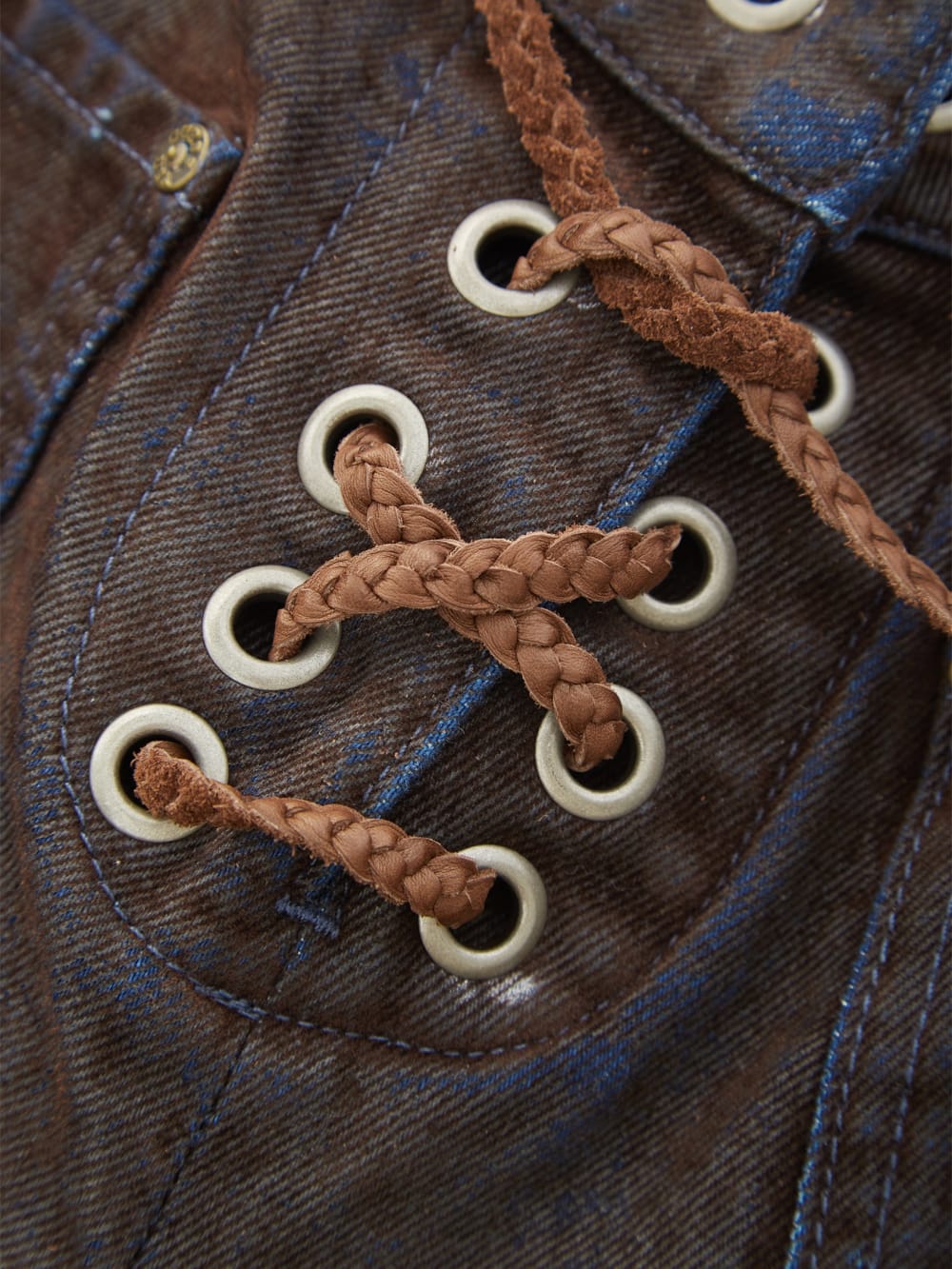 lace-up straight denim pants