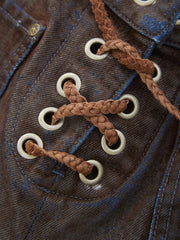 lace-up straight denim pants