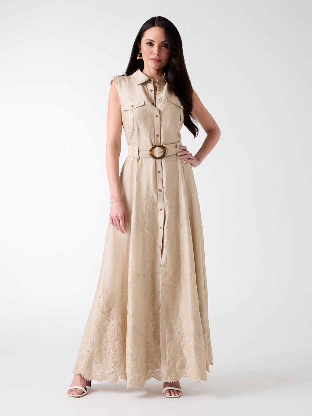 Eco Mindy Embroidered Maxi Shirt Dress