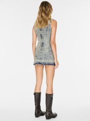 distressed mini denim dress