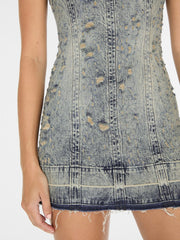 distressed mini denim dress