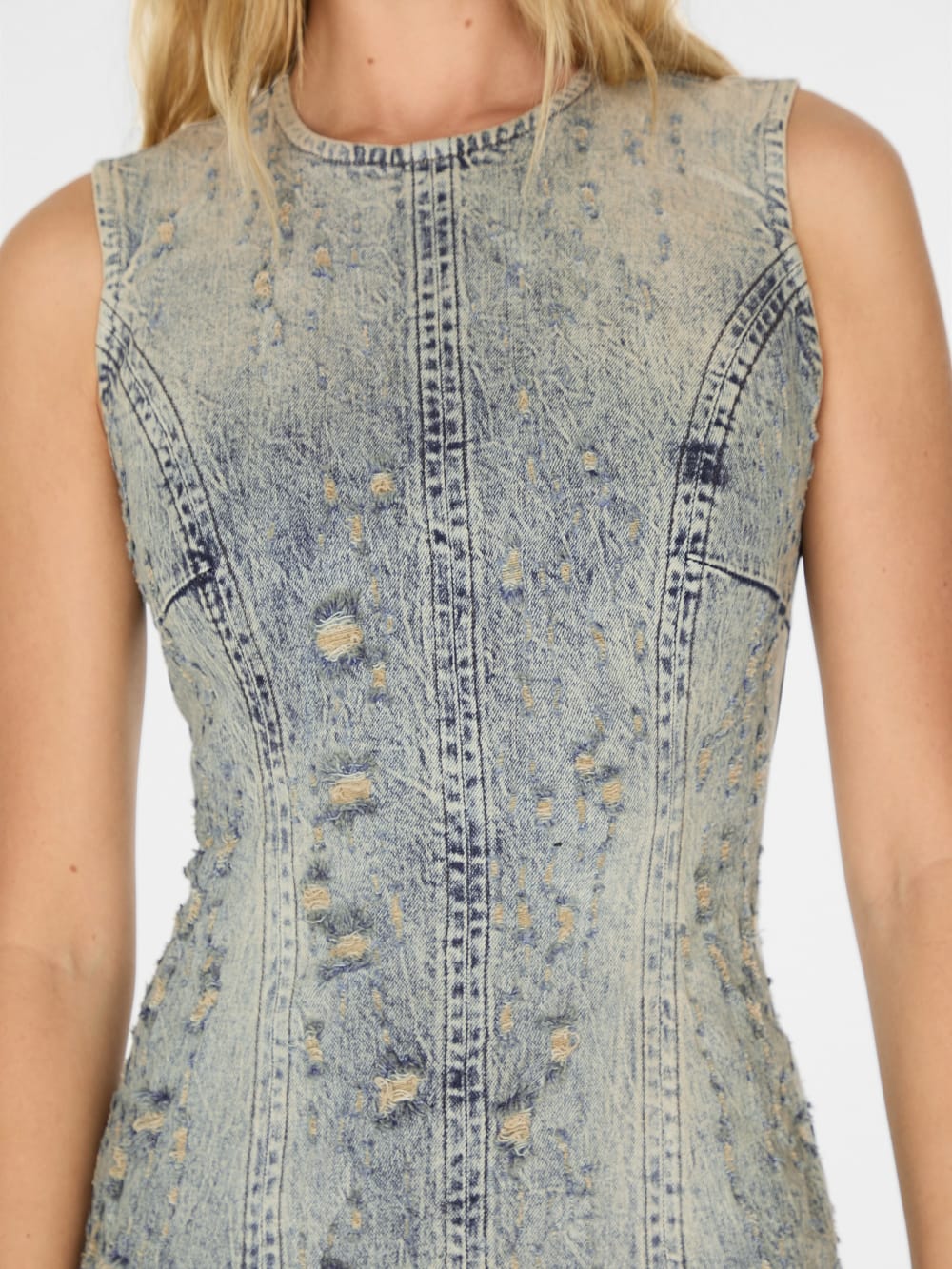 distressed mini denim dress