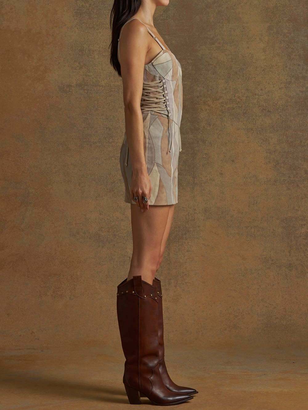 patch suede dress